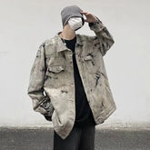Hearujoy Men Gray Tie-dye Denim Jackets Coats Loose Vintage Jeans Jackets New Autumn Hip Hop Denim Coats Outwear Casual Jeans Coats
